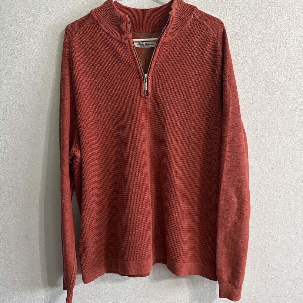Tommy Bahama Men's T419605‎ Island Tide Half Zip Sweater, Dark Rhumba Red, L